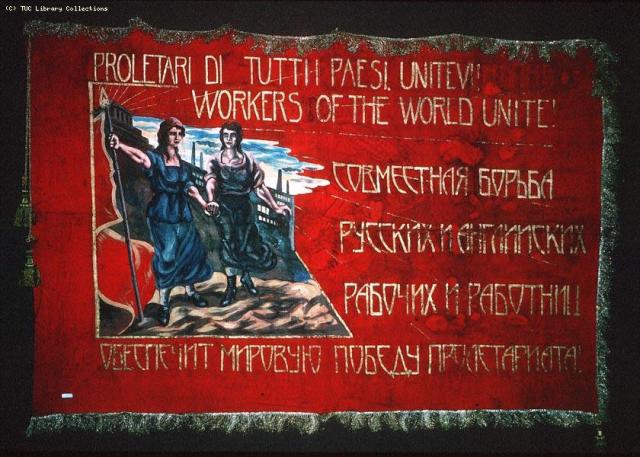 Soviet banner given to TUC women's delegation in 1925