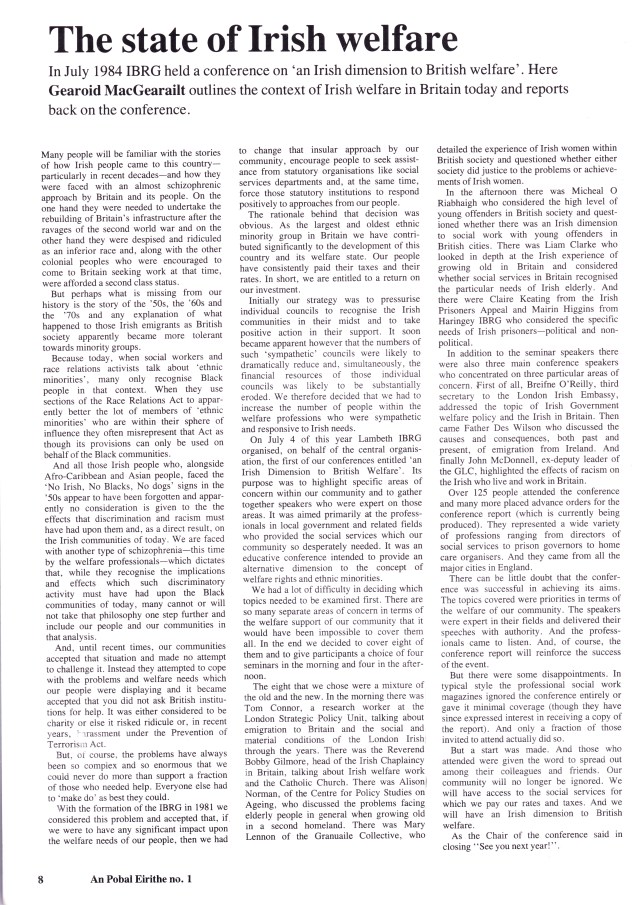 IBRG Welfare Conference 1987